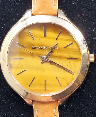 Michael Kors Slim Leather Gold Stainless Wrap Watch excellent Condition • $22.95
