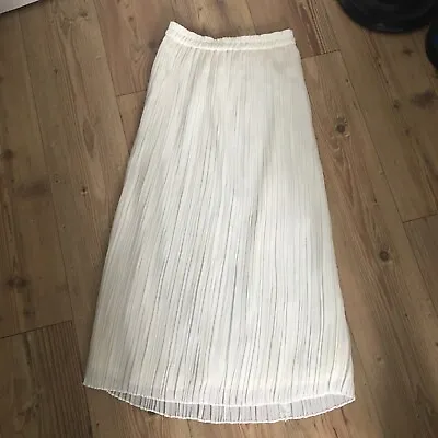 Etam 80’s Vintage Off White/Cream Crinkle Pleat Maxi Skirt. UK 12 • £10