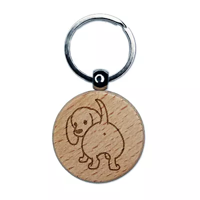 Dachshund From Behind Butt Wiener Dog Engraved Wood Round Keychain Tag Charm • $9.99