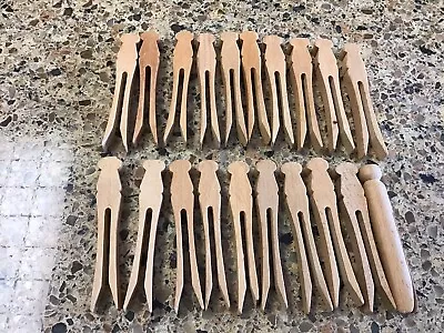 Vintage Wooden Clothes Pins Flat Head Lot Of 22 For Crafts 4” • $14.99