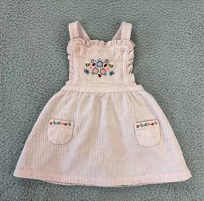 Baby Boden Embroidered Dress Girls 2-3Y Pink Sleeveless Gauze Overall • $16.04