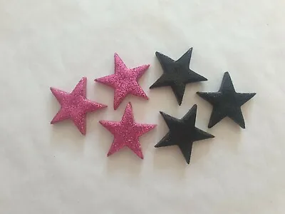 12 Glittery Black & Fuchsia  Pink Stars - Edible Sugar Cake Decoration / Toppers • £4.50