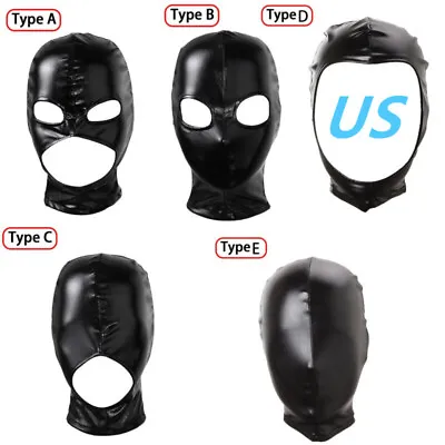 US Adult Face Mask PU Leather Balaclava Face Cover Mask Hollow Eyes Head Cover  • $9.69