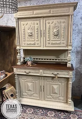 Antique French Stepback Hutch Rustic Primitive Vintage Cottage • $2195