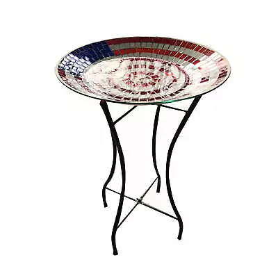 American Flag Mosaic Glass Birdbath With Metal Stand • $26.09