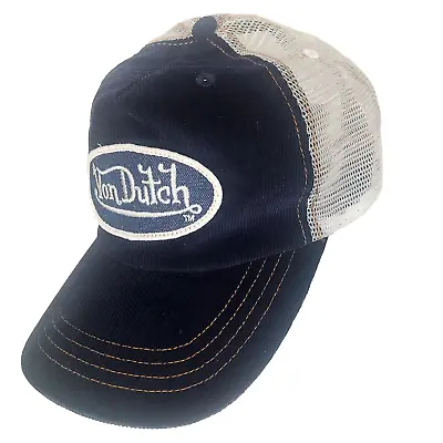 Von Dutch Trucker Baseball Cap Hat Y2K Corduroy Mesh Blue White Adjustable • $29.06