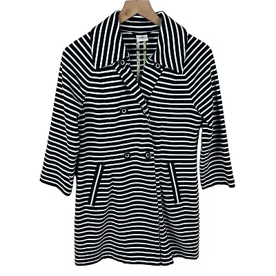 Cabi Womens Navy White Striped Stretch Maritime Trench Coat Small Style 5151 • $29.99
