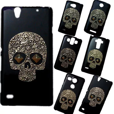 For Various Phones 3D Bronze Skull Punk Rivet Stud Black Back Hard Skin Cover • $7.28