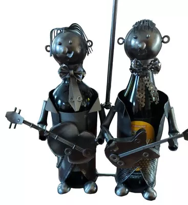 Metal Welded Musicians Wine Bottle Caddy Holder Steampunk Duo Guitar Wierdo • $59.42