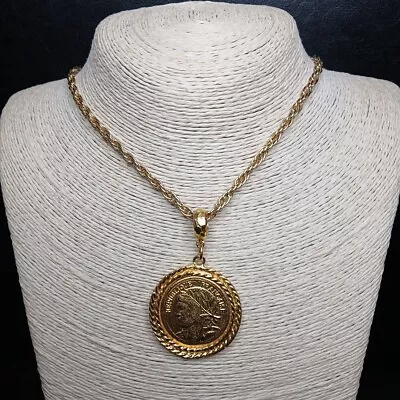 Vintage 1980s DAUPLAICE Chain Necklace One Side Coin Pendent. 10879 • $21.99