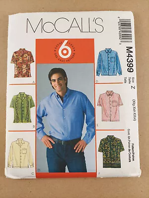 McCall's Men M4399 Men's Button Collar Shirts - Size Z (Xlg-Xxl-XXxl) - Uncut • $5