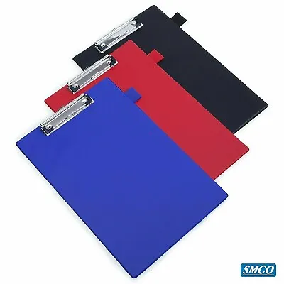 A4 CLIPBOARD Black Red Blue QUALITY PVC Pen Holder  PAPER CLAMP HANGER By SMCO • £8.53