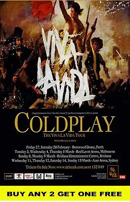 COLDPLAY Viva La Vida 2009 Laminated Australian  Tour Poster • $15.95