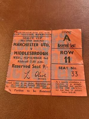 Ticket Stub Manchester United V Middlesbrough League Cup 1969 • £5.50