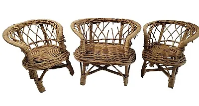 $29.95 • Buy 3 Pc Wicker Rattan Barbie Doll House Furniture Couch Chair Patio Love Seat Set