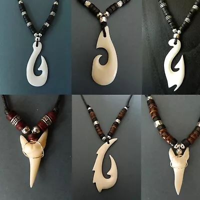 Necklace Mens Boys Maori Replica Tooth Pendant Shark Wolf Tiger Surfer Jewellery • £9.99