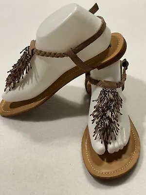 MINNETONKA Brown Braided Suede Beaded Detail Thong Sandals Women's Size 9 • $25