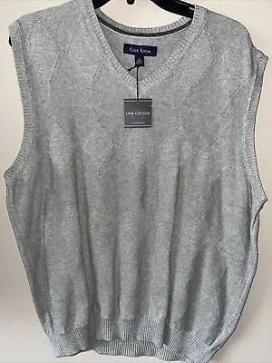 Club Room Argyle All Cotton Vneck Gray Sweater Vest Men's Size L Mew With Tags • $12.98