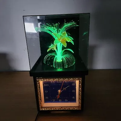 Fiber Optic Rotating Flower Clock Lamp Vintage Lighted • $90