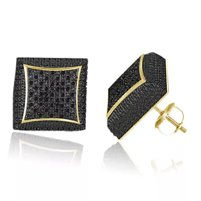 14K Yellow Gold Finish Stud Earrings For Womens Or Mens 0.30 Ct Black Diamond • $300.40