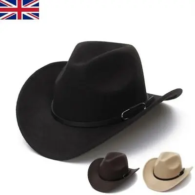Men Women Western Cowboy Hat With Belt Outdoor Casual Fashion Fedoras Jazz Hat • £7.99