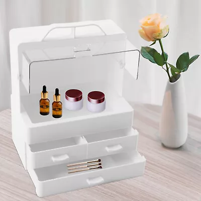 Cosmetics Storage Box Drawer Desk Makeup Organizer Large Makeup Case Box White • $15.20