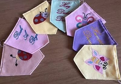 £9 • Buy Handmade Felt Embroidered Pretty Insects &Nursery Rhymes 7x Flag Banner Bunting