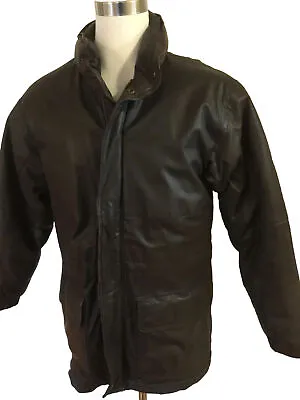 Eddie Bauer MEN Medium Zip Leather Down Puffer Lined Vintage Coat Jacket Brown • $140