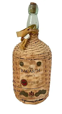 Vintage Wicker Wrapped Ron Bacardi Superior Puerto Rican Rum Bottle 14.5” • $115