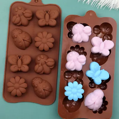 Flowers Butterfly Insects Silicone Chocolate Mould Wax Melt Ice Cube Tray Mold • £2.99