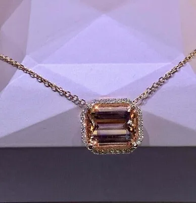 2Ct Emerald Lab Created Morganite Diamond Women's Pendant 14k Rose Gold Plated • $60.37