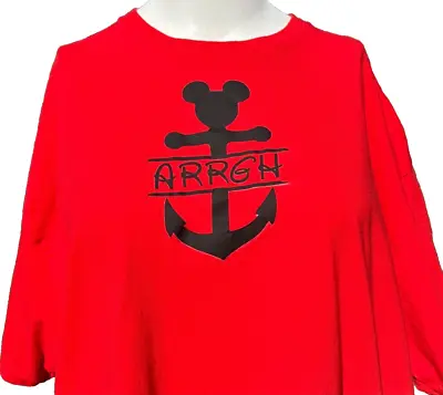 Disney T-Shirt 2xl Red Arrgh Pirate Mickey Mouse Anchor Crew Neck Short Sleeve • $6.40