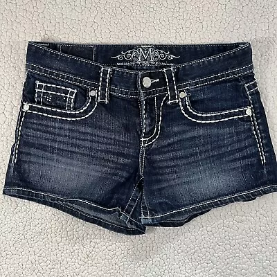 Maurices Shorts Womens 7/8R Jean Denim Shorts Embellished Flap Pockets Dark Wash • $14