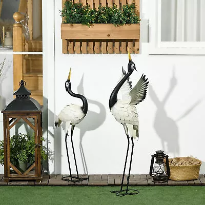 Outsunny 2PCs Heron Garden Statues Metal Yard Art Bird Sculptures White • $74.99