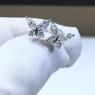 2Ct Marquise Lab Created Diamond Butterfly Stud Earrings 14K White Gold Plated • $50