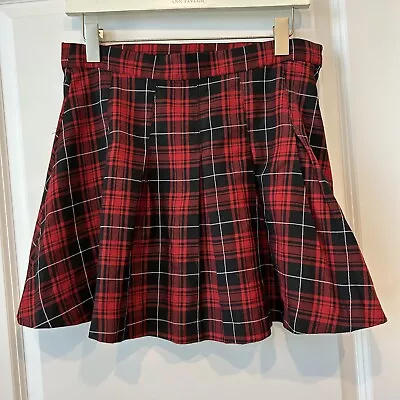 Divided H&M Red Black  Plaid Short Pleated Skirt Sz 8 Zipper • $12