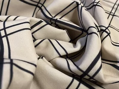 Scuba Crepe Stretch Double Jersey Fabric Per Metre - Check Print - Dark Cream • £8.99