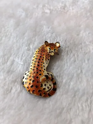 Vintage Sterling Silver ZARAH Enamel Jaguar Cheetah Brooch Pin 925 • $44.99