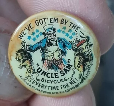 Vintage Uncle Sam Bicycles Ingalls & Richardson Pinback Button England Spain • $29.99