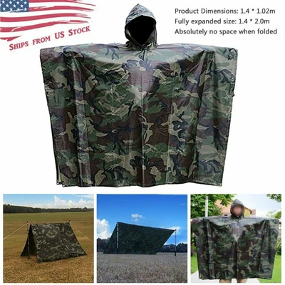 $29.43 • Buy Military Woodland Ripstop Wet Weather Camo Raincoat Poncho For Camping Hiking