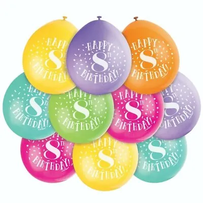 8th Birthday Balloons Assorted Colour Boy Girl Party Decorations Age 8 X 10 • £2.95