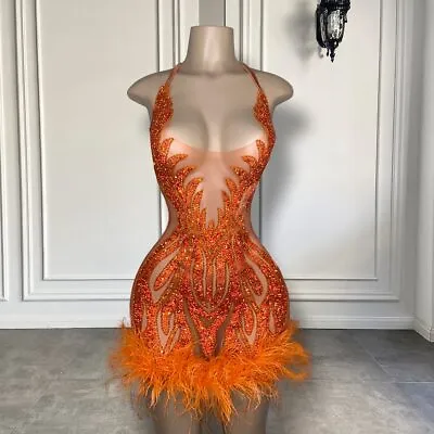 $397.80 • Buy Women See Through Sexy Crystals Dress Short Prom Gowns Dancer Stage Costume