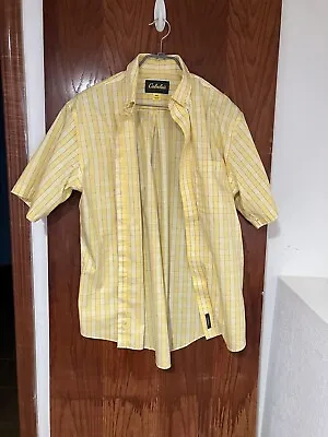 Cabella’s Men’s Medium Short Sleeve Plaid Shirt Yellow & Blue Button Up • $14