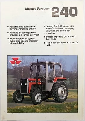 Original Massey Ferguson MF 240 Tractor Single Sheet Brochure/Datasheet 1989 • £8