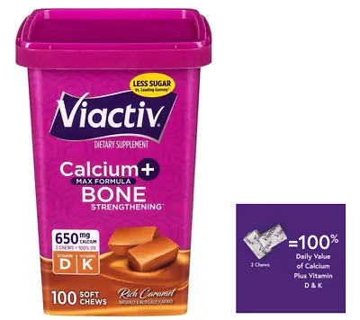 $12.55 • Buy Viactiv Calcium + Vitamin D Supplement Soft Chews, Caramel, 100 Count,Less Sugar