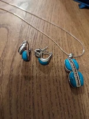 Turquoise Sterling Silver Pendant And Earrings Set • £25.99