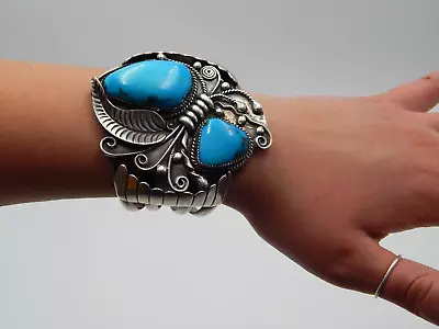 Magnificent Large Southwestern Navajo Old Pawn Turquoise Cuff Bracelet Signed! • $66