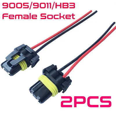 2pcs 9005 HB3 Female Connector Headlight High Beam Wiring Harness Cable Pigtail • $8.99