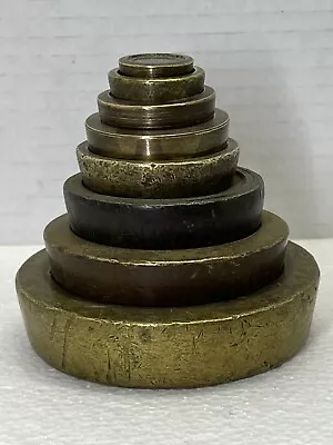 Vintage Antique Victorian Graduated Stack Nested Disc Brass Scale Weights Mixed • $39.99