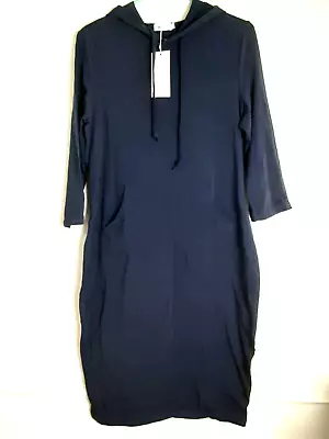 New Navy Blue Hoodie Dress SOFT! Activewear Athleisure Hooded Pocket Missky Sz L • $15